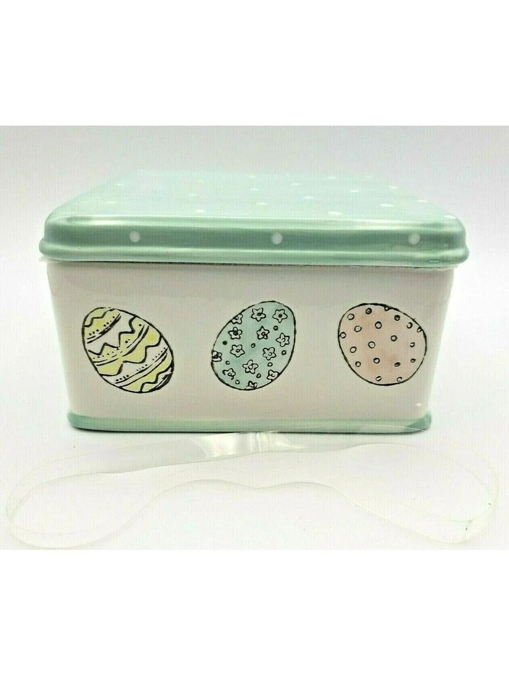 Square Ceramic Canister Box Colorful Eggs Polka Dots Potter's Studio Spring